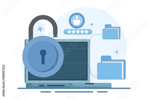 file security and safety concept. folder lock application or software. giving a password to a document. user with a big padlock. vector illustration in flat style design.