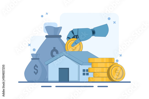 investment concept in home or real estate. household income, real estate sales Real estate investment, home value, home budget and other expenses, flat vector illustration on background.