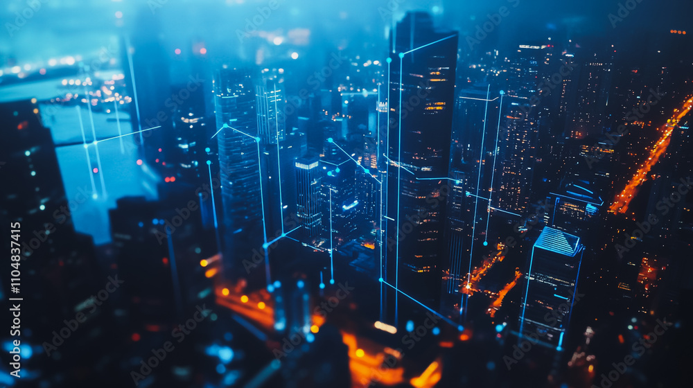 Smart digital city with connection cyber security network reciprocity over the twilight cityscape.future wireless digital city and social media networking systems that connects people within the city Smart digital city with connection cyber security network reciprocity over the twilight cityscape.future wireless digital city and social media networking systems that connects people within the city