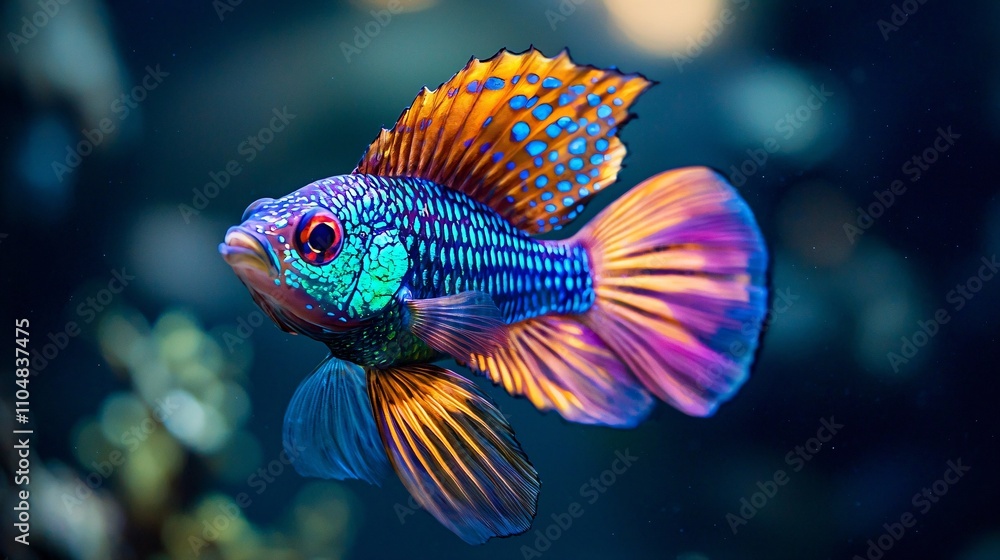 Iridescent Peacock Fish Reflects Moonlight with Its Glowing Tail Iridescent Peacock Fish Reflects Moonlight with Its Glowing Tail