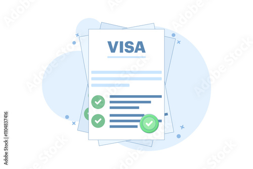 digital nomad concept online visa approved. visa approval on device or national electronic foreign travel. flat graphic design illustration on background.