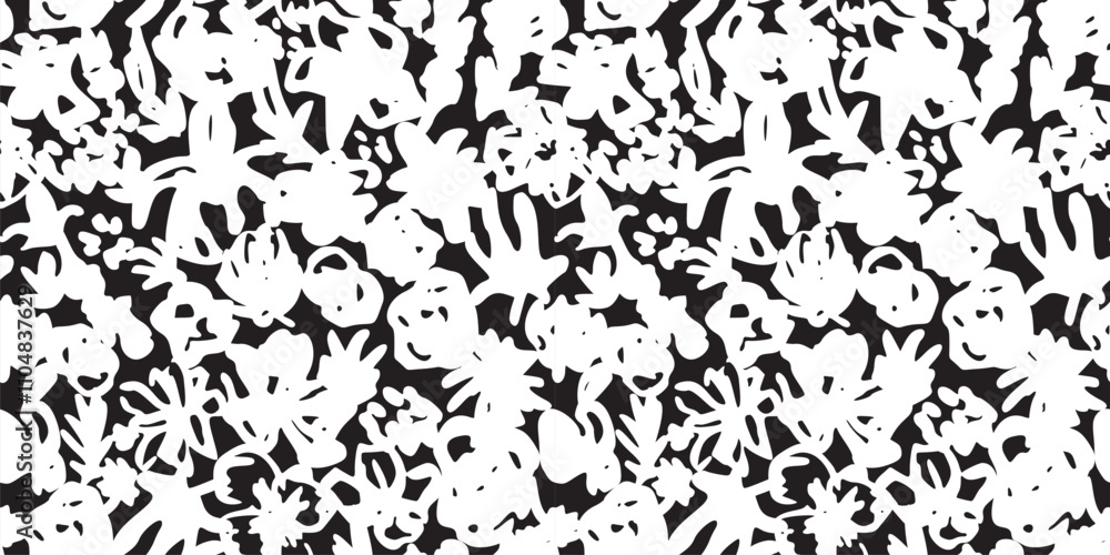 Ink Brush Black Flower Pattern. Abstract Paint Floral Illustration. Pictorial Bold Botanical Summer Background. Wild Cute Flower Wallpaper. Vector Vintage Floral Print. Daisy, Chamomile Silhouette. Ink Brush Black Flower Pattern. Abstract Paint Floral Illustration. Pictorial Bold Botanical Summer Background. Wild Cute Flower Wallpaper. Vector Vintage Floral Print. Daisy, Chamomile Silhouette.