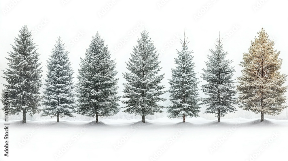 Obraz premium Charming Christmas Tree Collection: Embracing the Magic of Snowy Landscapes
