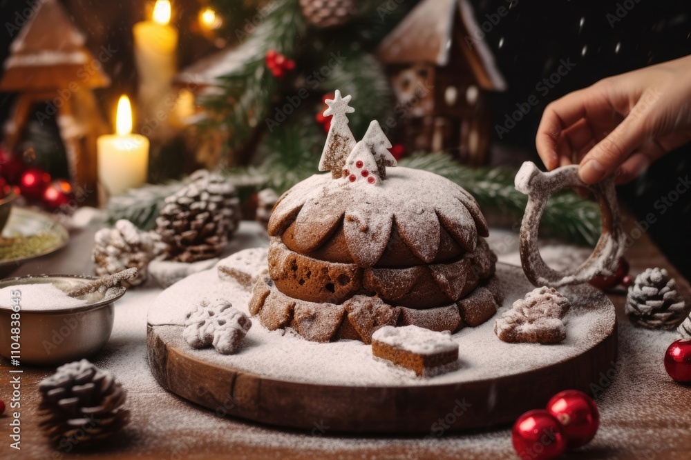 women decorated a cake in christmas time women decorated a cake in christmas time