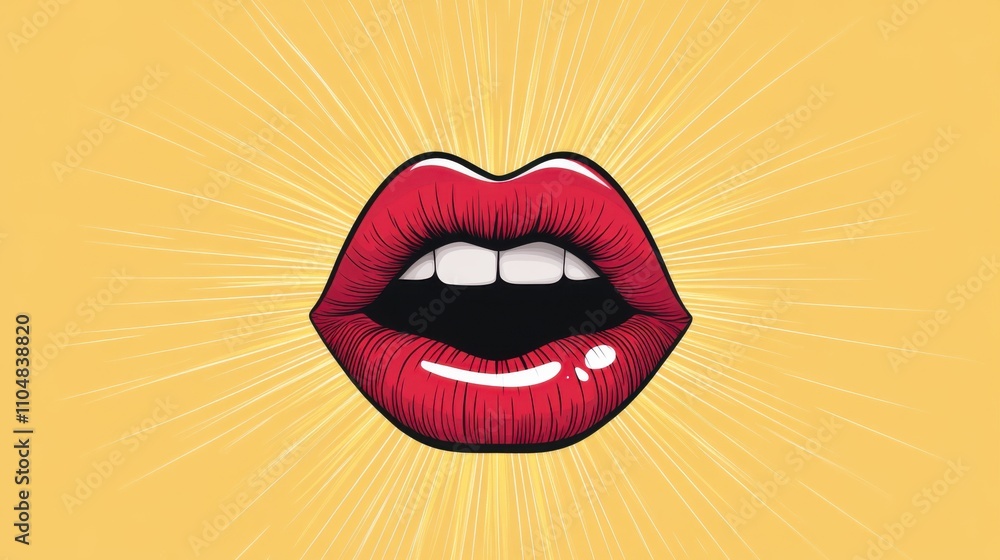 A vibrant illustration of bold red lips on a yellow background, exuding a playful and confident vibe. A vibrant illustration of bold red lips on a yellow background, exuding a playful and confident vibe.