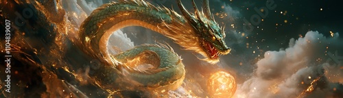 A majestic dragon soaring through mystical skies.