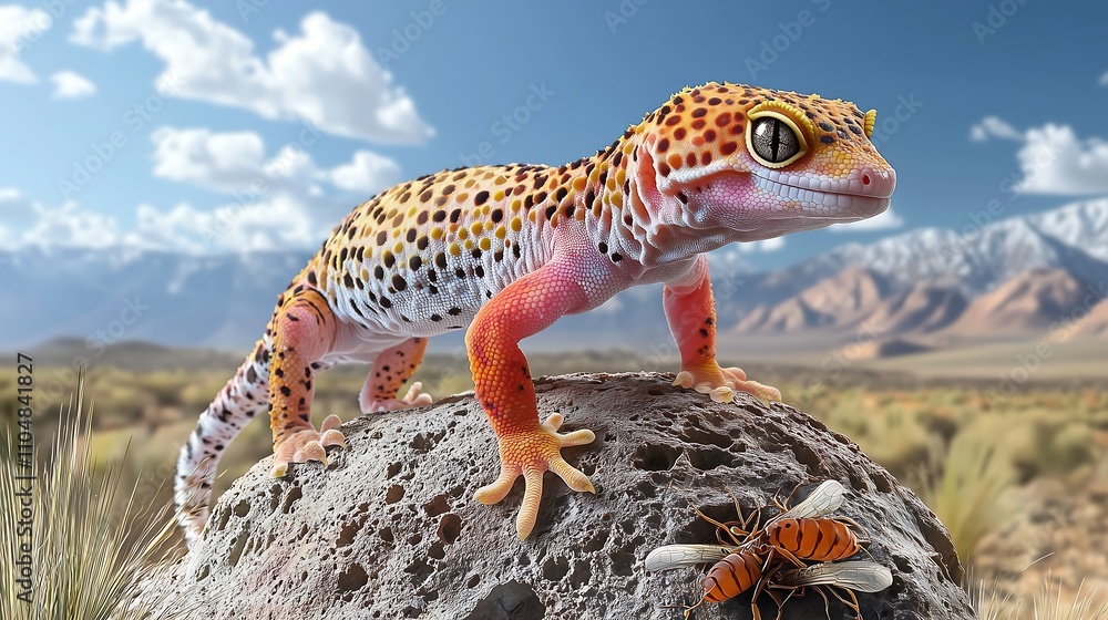 Obraz premium Lively gecko climbing on rock desert landscape wildlife photography outdoor adventure close-up view
