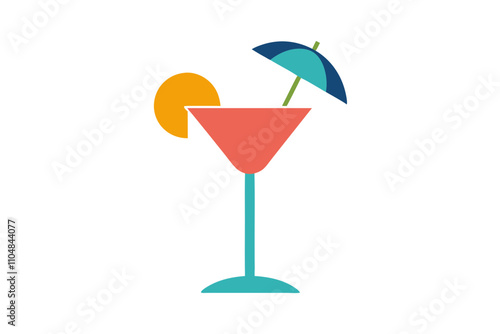 Cocktail Glass with Umbrella | isolated silhouette vector illustration on white background