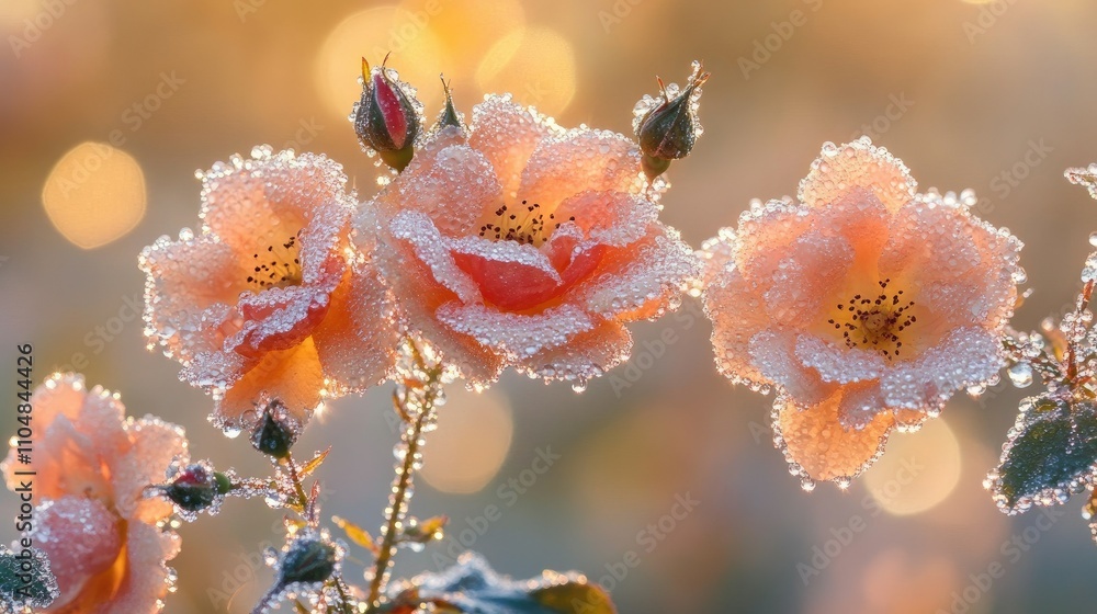 Dew-kissed roses bloom softly in warm sunlight, showcasing nature's beauty and tranquility. Dew-kissed roses bloom softly in warm sunlight, showcasing nature's beauty and tranquility.