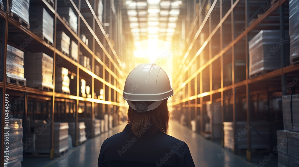 Worker in warehouse with safety helmet. Worker in warehouse with safety helmet.