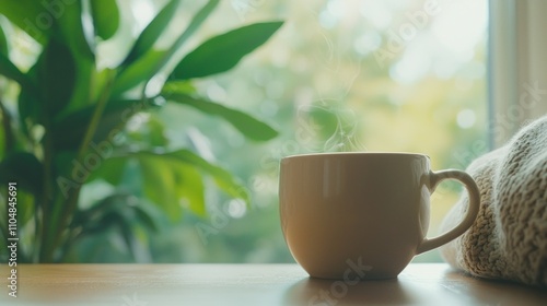 Embrace Tranquility - Woman Enjoying Herbal Tea By Window in Serene Setting | Ultra-Detailed Regenerative Beauty Concept