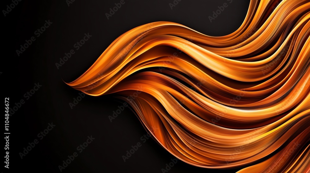 Abstract flowing waves of warm orange tones on a dark background. Abstract flowing waves of warm orange tones on a dark background.
