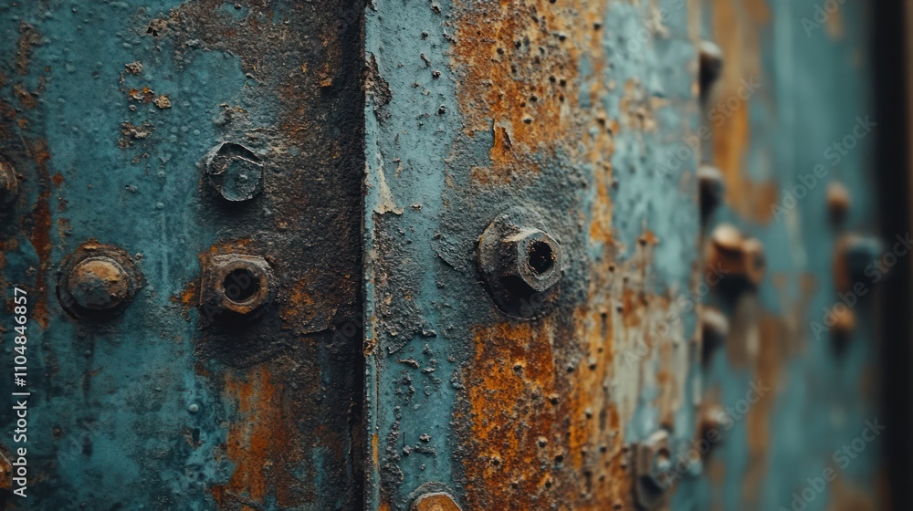Close-up of rusty metal surface with bolts. Close-up of rusty metal surface with bolts.