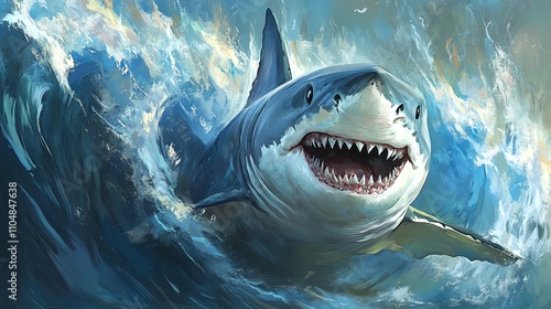 Great White Shark Emerging from the Depths