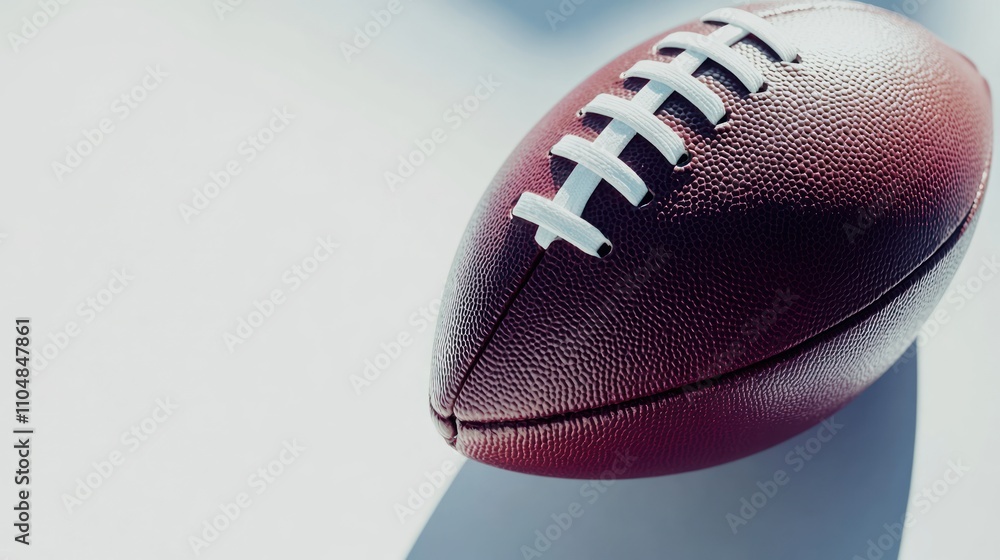A close-up of a brown football resting on a surface, highlighting its texture and laces. A close-up of a brown football resting on a surface, highlighting its texture and laces.