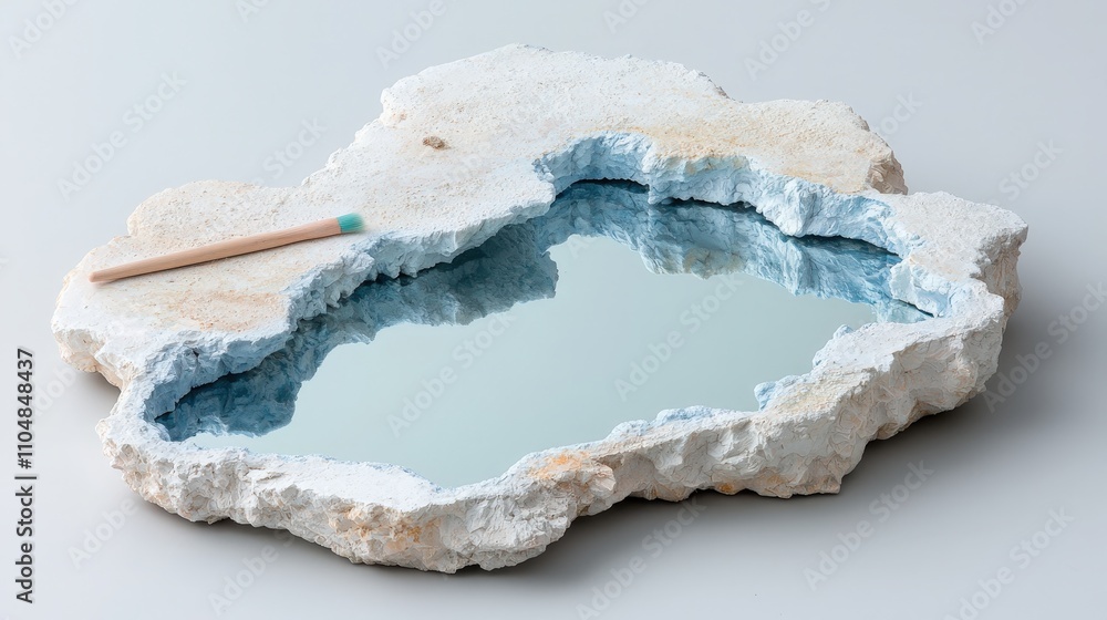 Fototapeta premium Abstract Cloud Mirror Sculpture Textured Stone Blue Reflection Modern Art
