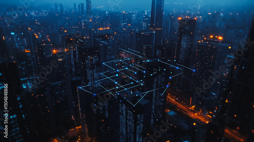 Wallpaper Mural  Smart digital city with connection cyber security network reciprocity over the twilight cityscape.future wireless digital city and social media networking systems that connects people within the city Torontodigital.ca