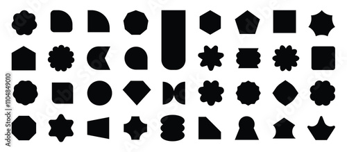 Abstract and basic shapes collection. Vector basic shape. Geometric formal shape. Modern trendy minimalist basic figures, lines, circles, hexagon, star, flat style. Vector