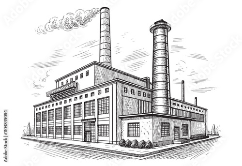 Industrial factory building sketch hand dawn drawing vector illustration