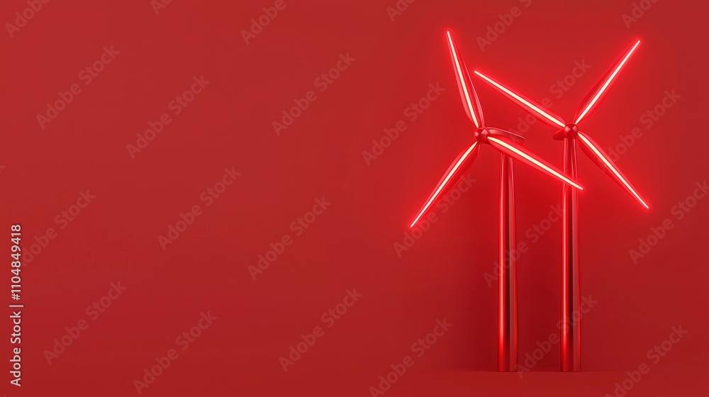 Demand of peak energy concept. Red wind turbines against a solid red background. Demand of peak energy concept. Red wind turbines against a solid red background.