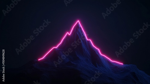 Demand of peak energy concept. Neon-lit mountain peak against a dark background.