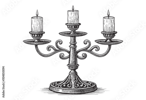 candles in candelabrum  sketch hand dawn drawing vector illustration
