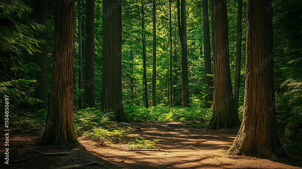 A tranquil forest scene with towering trees, dappled light on the forest floor, and a sense of untouched wilderness. A tranquil forest scene with towering trees, dappled light on the forest floor, and a sense of untouched wilderness.