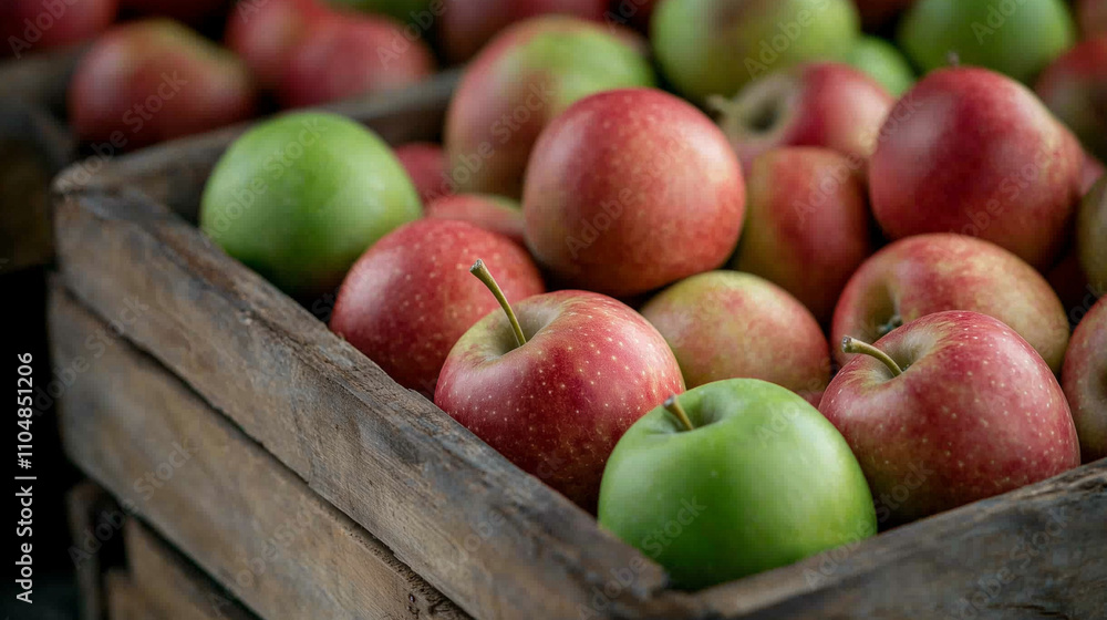 Wooden Crates Full of Ripe Apples Close-Up Wooden Crates Full of Ripe Apples Close-Up