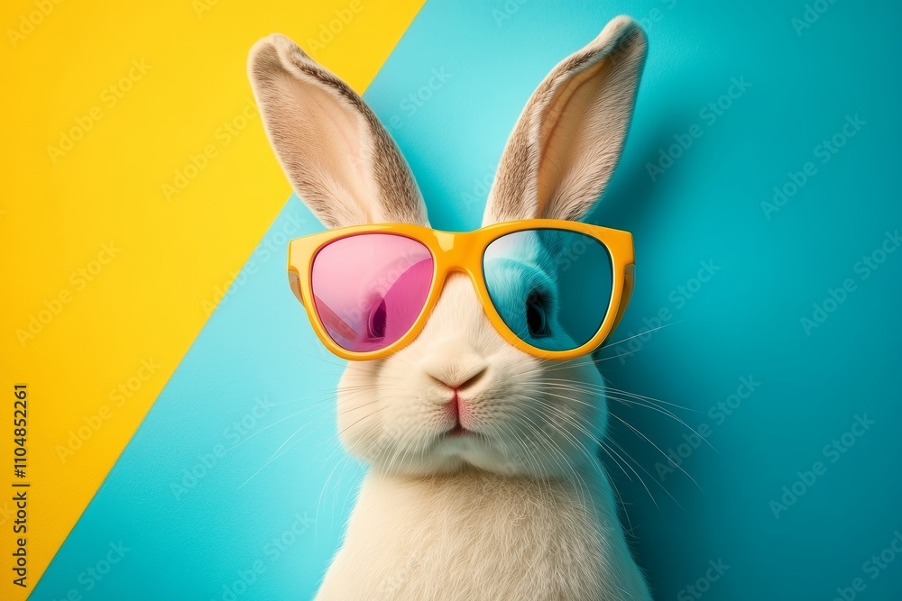 White Rabbit with Colorful Sunglasses Easter Theme Fun Spring Art White Rabbit with Colorful Sunglasses Easter Theme Fun Spring Art