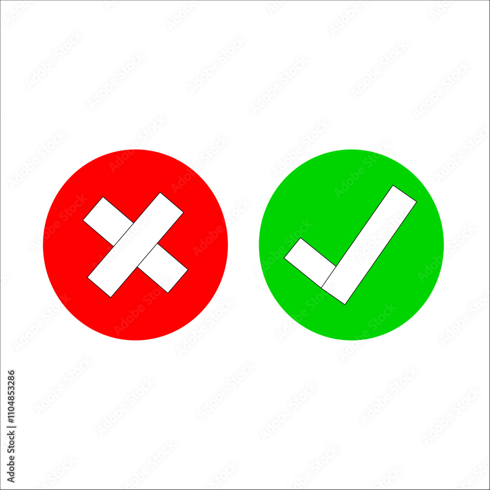 Signs accepted and rejected, true and false on white background. Signs accepted and rejected, true and false on white background.