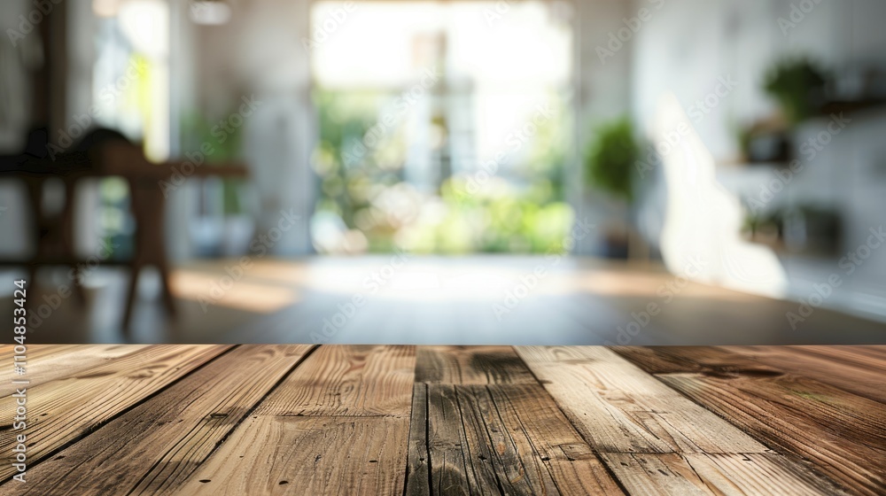 Blurred Glass Window Above Empty Wooden Table