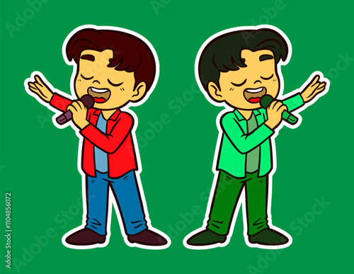 Boy Singing Doodle Sticker Illustration