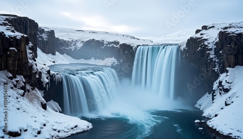 Waterfall in a snow-covered landscape