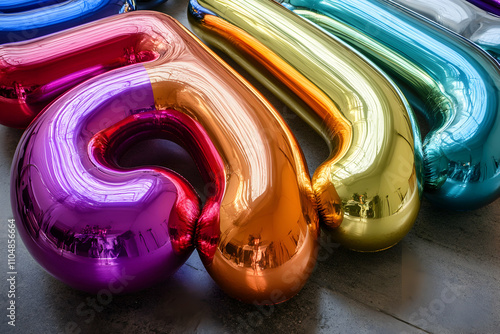 Wallpaper Mural Rainbow Metallic Balloons, Abstract Art Installation, Shiny Chromatic Sculptures Reflecting Light, Colorful, Close-Up View Torontodigital.ca