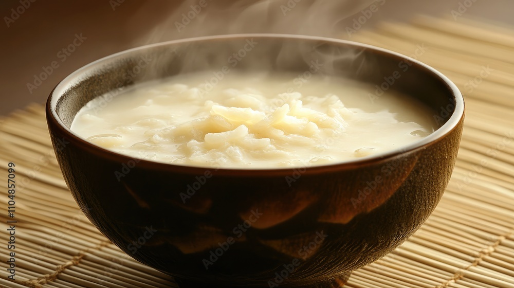 Creamy and Delicious Hot Porridge in a Rustic Wooden Bowl with Steam Rising, Perfect for Breakfast or Cozy Meals on Chilly Mornings Creamy and Delicious Hot Porridge in a Rustic Wooden Bowl with Steam Rising, Perfect for Breakfast or Cozy Meals on Chilly Mornings