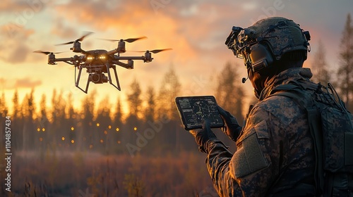 Advanced military drone launching from soldier's hand in tactical environment for enhanced combat efficiency