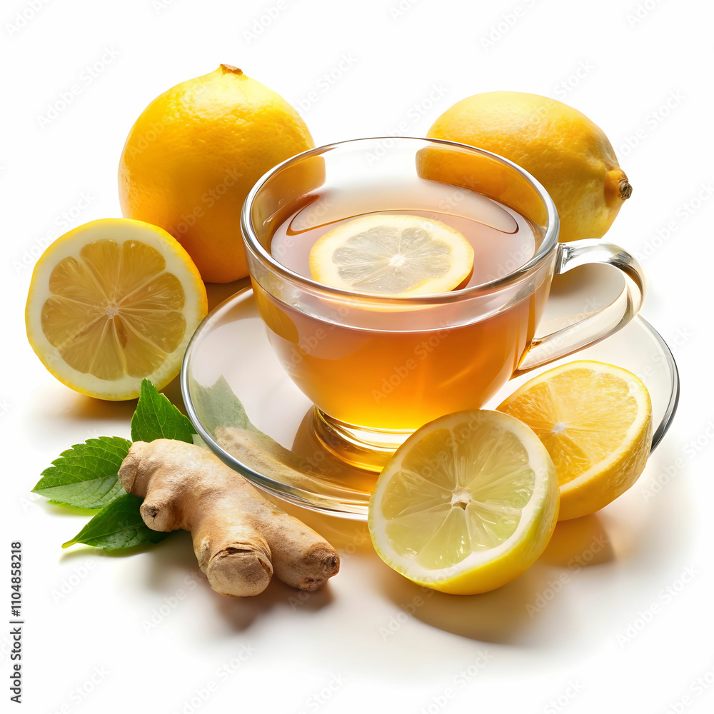 tea lemons and ginger on transparent background tea lemons and ginger on transparent background
