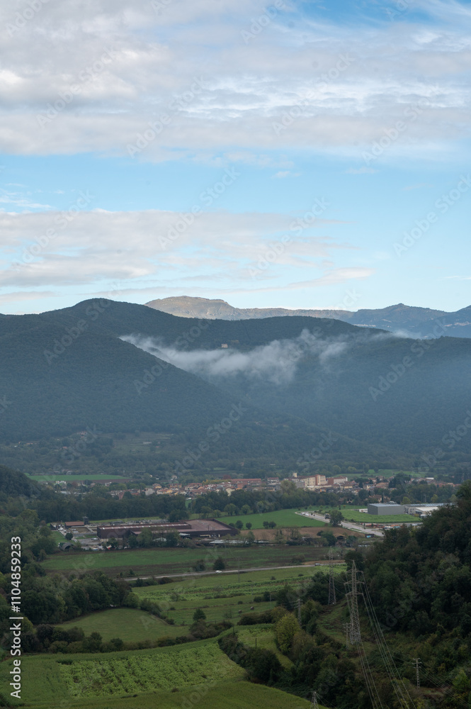 Views from the Montsacopa Volcano in the city of Olot in Catalonia in Spain