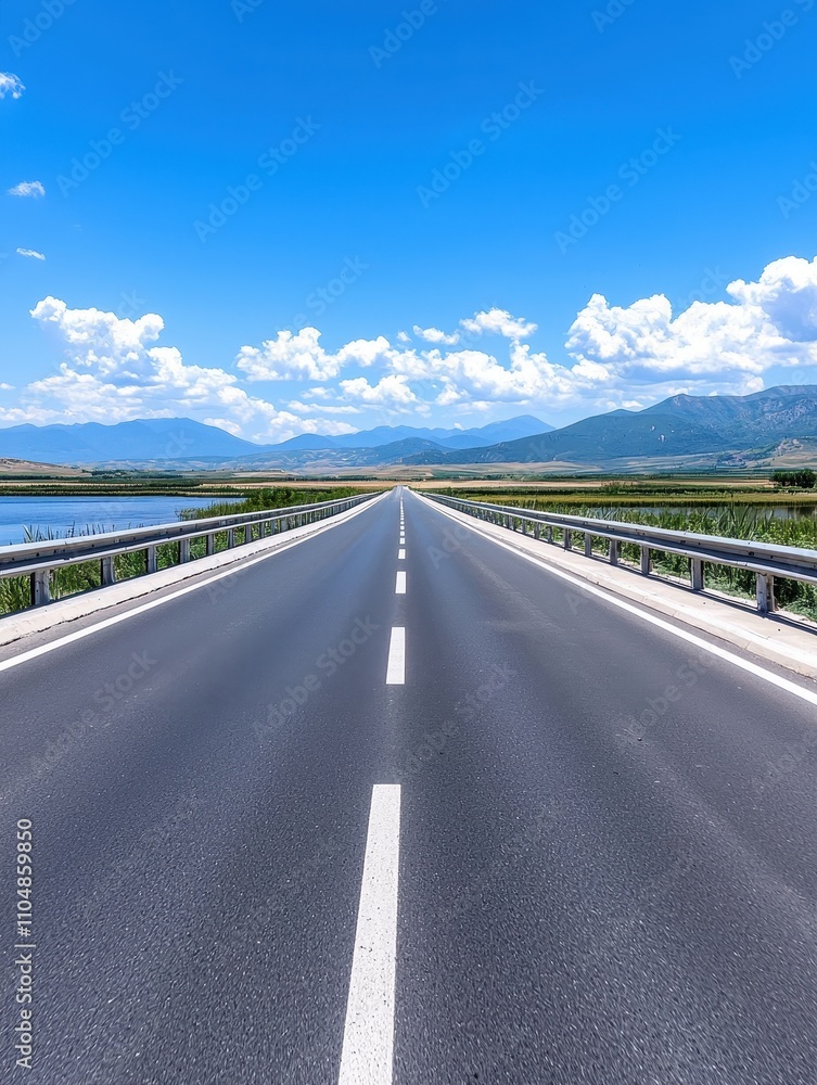 Fototapeta premium Scenic highway journey open road landscape photography serene environment eye-level viewpoint travel inspiration
