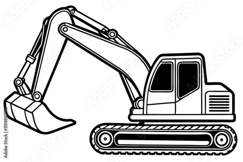Line Drawing of Excavator - Vector Illustration | Detailed Line Art Design