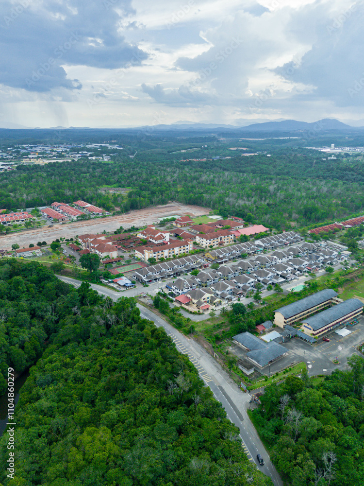 Aerial drone view of Chatin Lake or Tasik Chatin near downtown at Mentakab, Pahang, Malaysia. Aerial drone view of Chatin Lake or Tasik Chatin near downtown at Mentakab, Pahang, Malaysia.