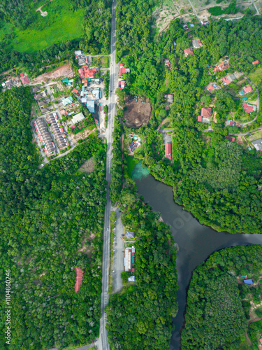 Top view of Chatin Lake or Tasik Chatin near residential area at Mentakab, Pahang, Malaysia. photo