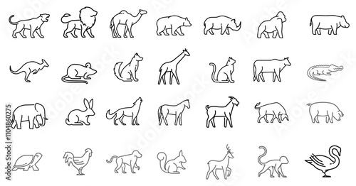 Animals, bold line icons. The illustrations are a vector,