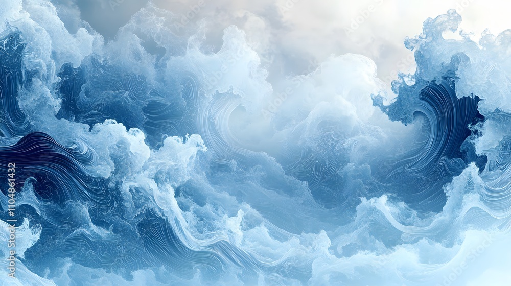 Obraz premium Abstract swirling blue cloudscape, ethereal texture.
