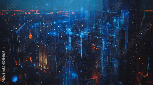 Wallpaper Mural Smart digital city with connection cyber security network reciprocity over the twilight cityscape.future wireless digital city and social media networking systems that connects people within the city	 Torontodigital.ca