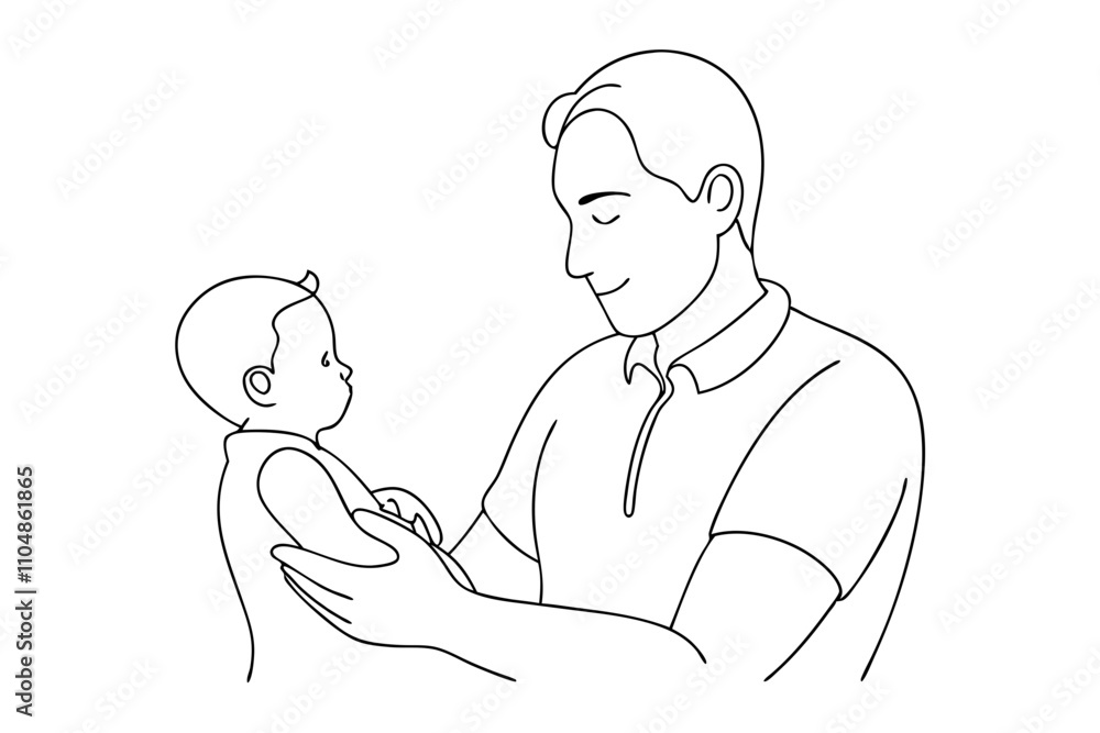 Father Holding Newborn Baby Line Art - Heartwarming Vector Illustration Father Holding Newborn Baby Line Art - Heartwarming Vector Illustration