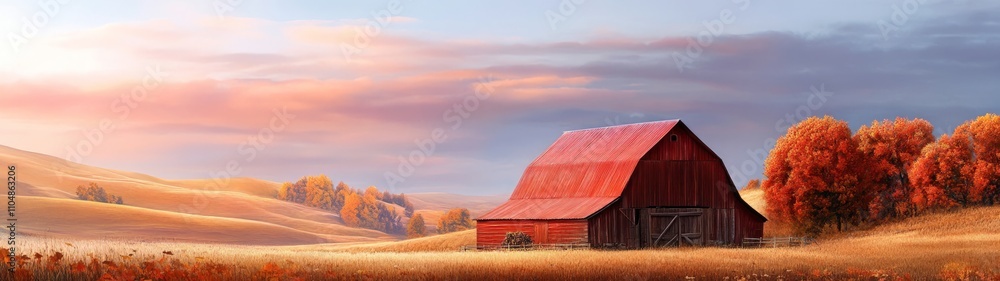 Rustic Barn Amidst Vibrant Autumn Hills, a picturesque scene showcasing a charming barn surrounded by rolling hills adorned with colorful fall foliage, evoking the essence of countryside living. Rustic Barn Amidst Vibrant Autumn Hills, a picturesque scene showcasing a charming barn surrounded by rolling hills adorned with colorful fall foliage, evoking the essence of countryside living.