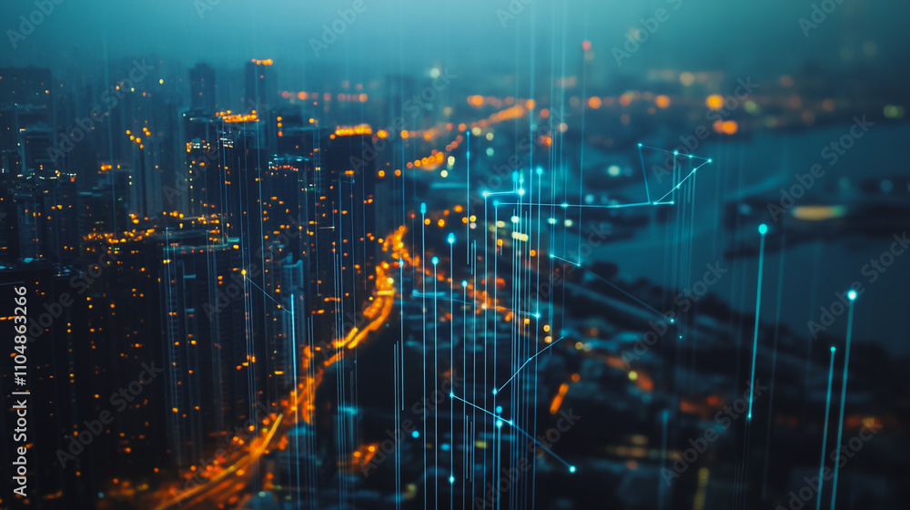 Smart digital city with connection cyber security network reciprocity over the twilight cityscape.future wireless digital city and social media networking systems that connects people within the city Smart digital city with connection cyber security network reciprocity over the twilight cityscape.future wireless digital city and social media networking systems that connects people within the city