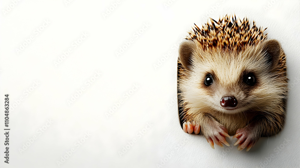 Adorable Hedgehog Peeking Through White Hole, Cute Wildlife Illustration Adorable Hedgehog Peeking Through White Hole, Cute Wildlife Illustration