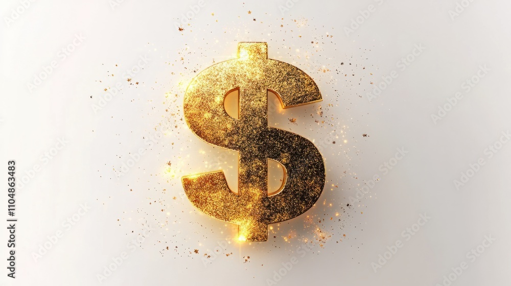 Vibrant floating gold dollar sign in 3D cartoon style, surrounded by subtle sparkles, on a clean white backdrop